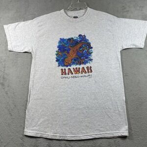 Vintage Tultex Hawaii Shirt Adult XL Gray Graphic Tee Lizard Gecko Short Sleeve